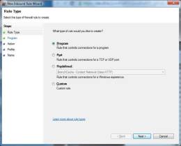 Windows 7 Firewall New Incoming Rule Step 1